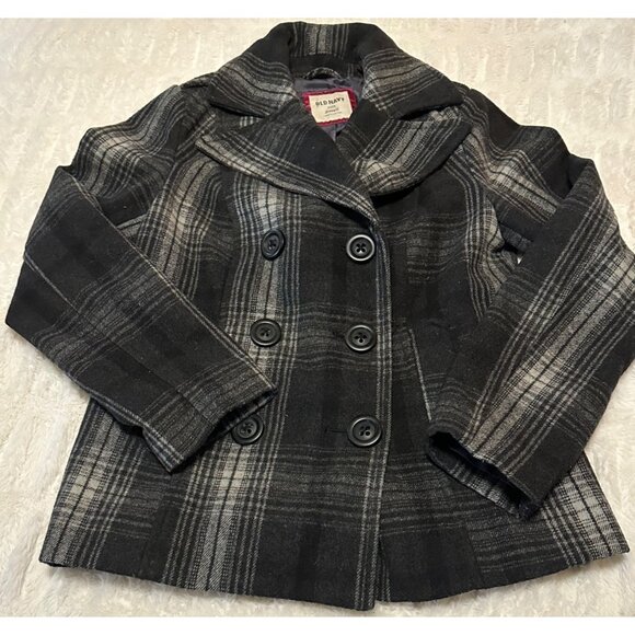 Old Navy Double-Breasted Plaid Peacoat Jacket Polyester Blend Women's Size Small - Picture 14 of 16